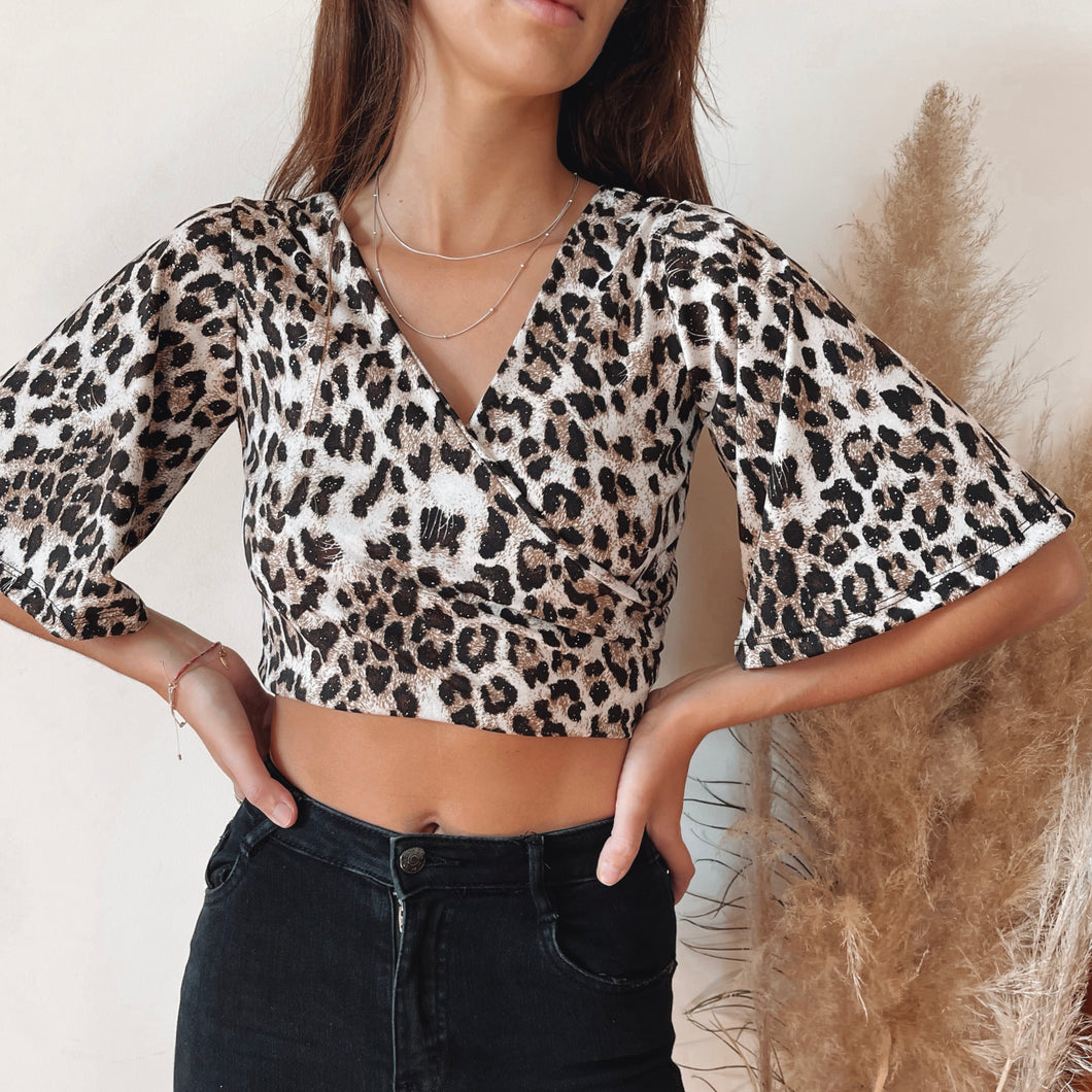 Crop Top Rita Manga Corta Cheeta